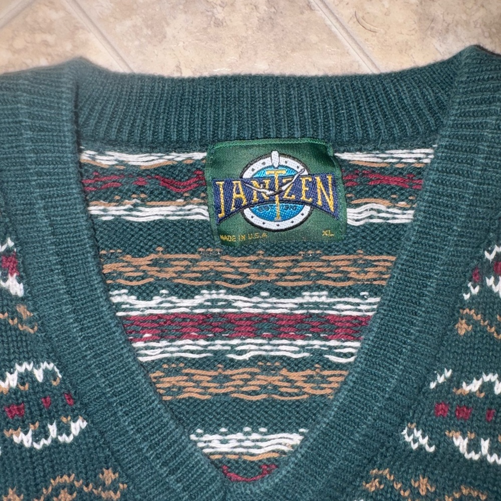 Jantzen Men's V-Neck Sweater - Black and Red Pattern - Picture 2 of 2